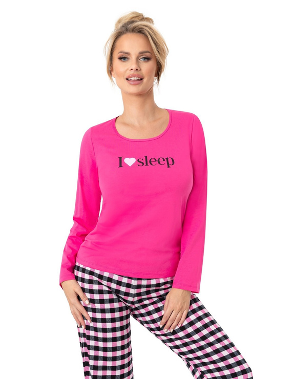 Piżama damska Donna Sleep Long fuksjowy– bawełna, długi rękaw, pakowana w foliowy worek