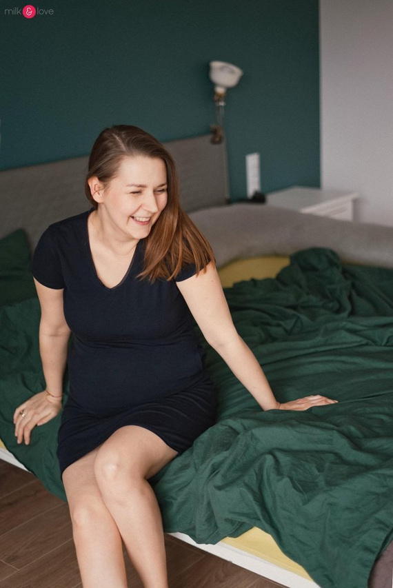 Koszula nocna ciążowa i do karmienia Day & Night Milk&Love granatowa krótki rękaw