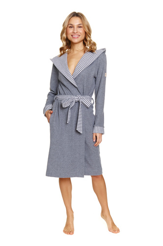 7229 Szlafrok damski Doctor Nap – bawełna, kaptur, eleganckie wykończenia - dark grey