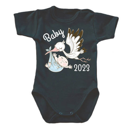 "BABY 2023 born in" Moocha Body krótki rękaw czarny