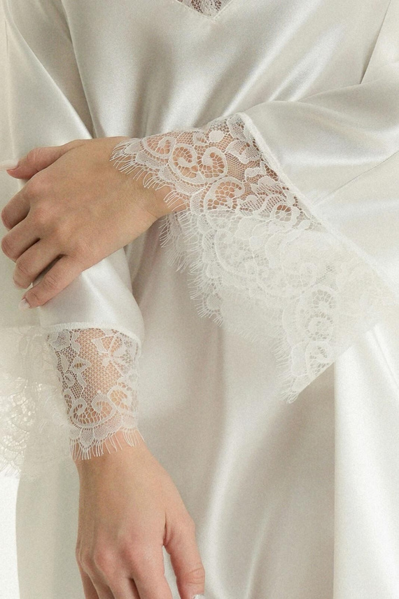 Szlafrok Ava 006/1 Whisper White Satynowy Koronkowy Ślubny Biały