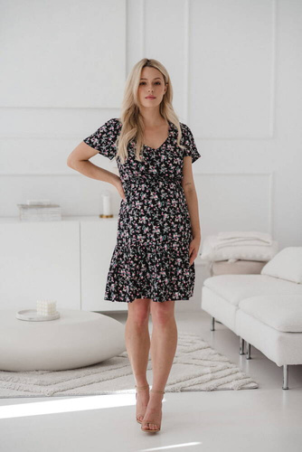 Lovely Dress Milk&Love sukienka ciążowa i do karmienia granat w różyczki