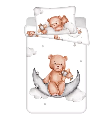 Miś księżyc Pościel bawełniana do łóżeczka Jerry Fabrics biały/szary