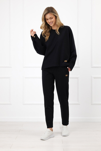 Bluza damska Italian Fashion Manta oversize długi rękaw z guzikami basic- czarna