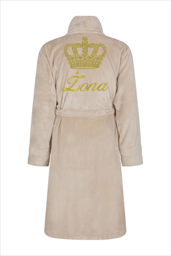 Żona + Korona Szlafrok damski polarowy ByShelly - beżowy/złoty