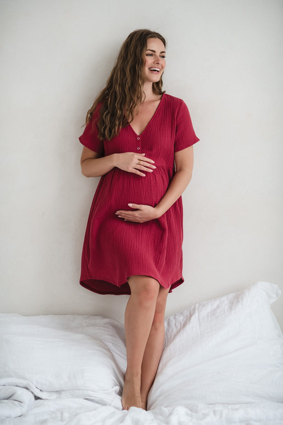 Aurora muślinowa koszula nocna ciążowa i do karmienia Milk&Love malinowy