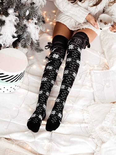 1139 Zakolanówki damskie świąteczne Milena czarny