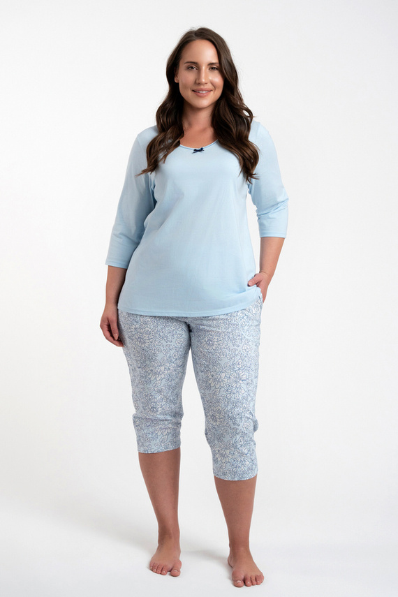 Salli Piżama Damska 3/4 rękaw i 3/4 spodnie Italian Fashion -niebieski/druk