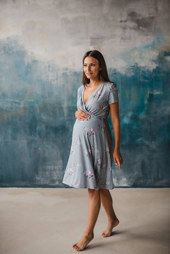 Two Ways MIDI Milk&Love Sukienka ciążowa i do karmienia krótki rękaw eukaliptus