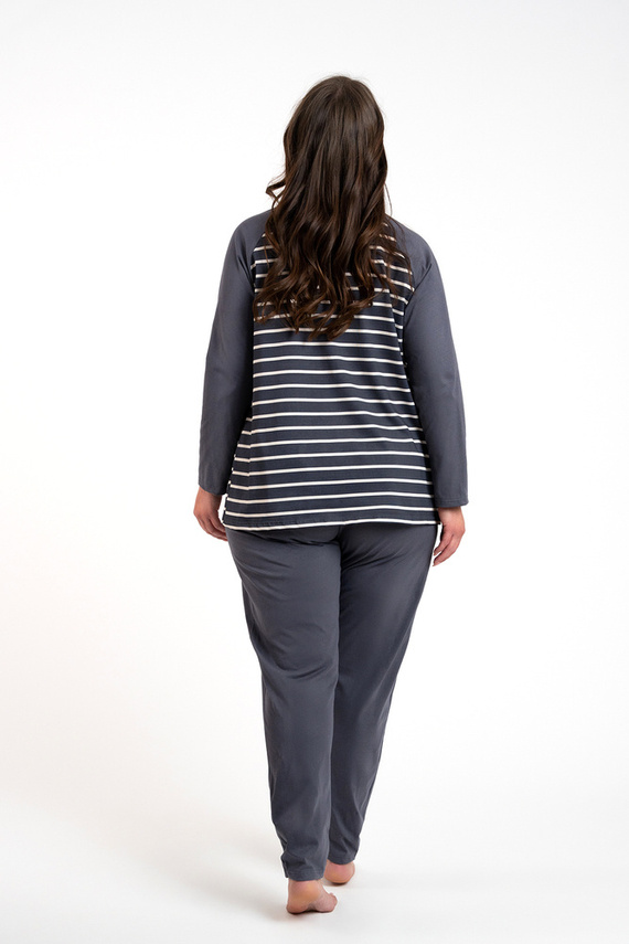 Oda Piżama Damska długi rękaw, długie spodnie Italian Fashion - druk grafitowy/grafitowy