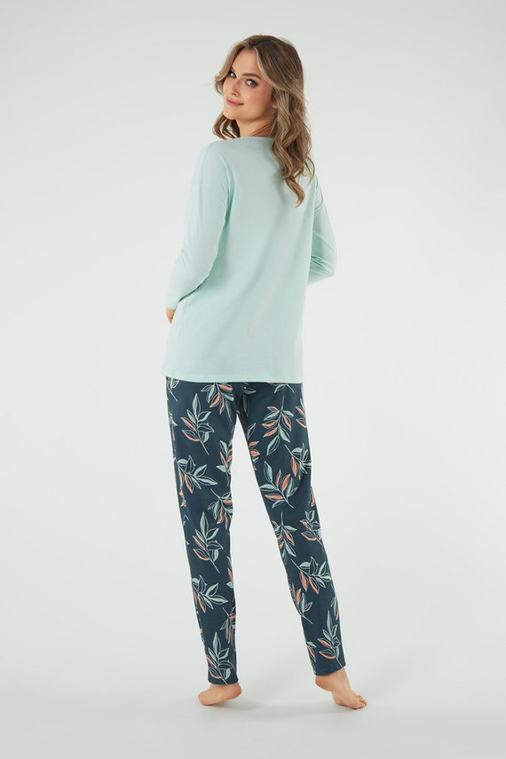 Julietta Piżama Damska długi rękaw, długie spodnie Italian Fashion - pistacjowy/druk