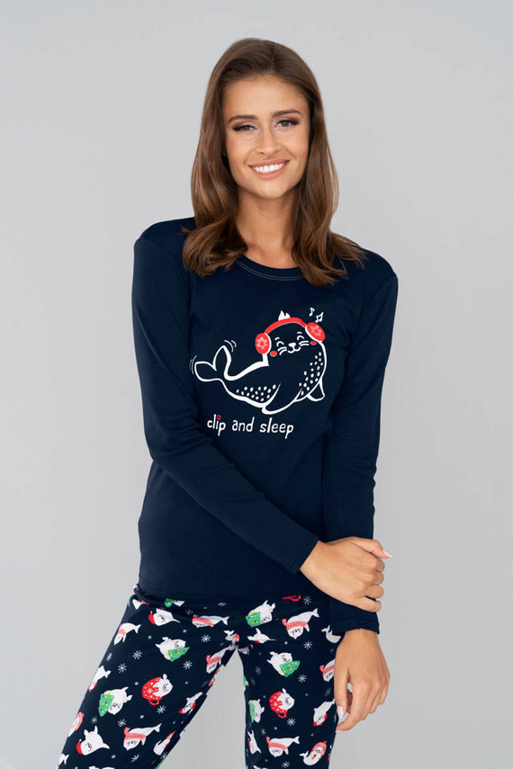 Kasjana Piżama Damska długi rękaw i spodnie talian Fashion- czerwony/druk czerwony