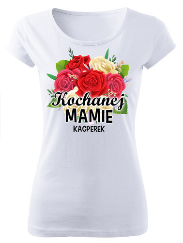 "Kochanej mamie + imię" koszulka damska Dzień Mamy Moocha biały