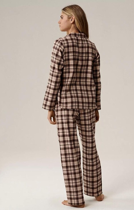 NLP-505 Piżama damska Atlantic brązowy – flanelowa, rozpinana, w kratkę, bawełna
