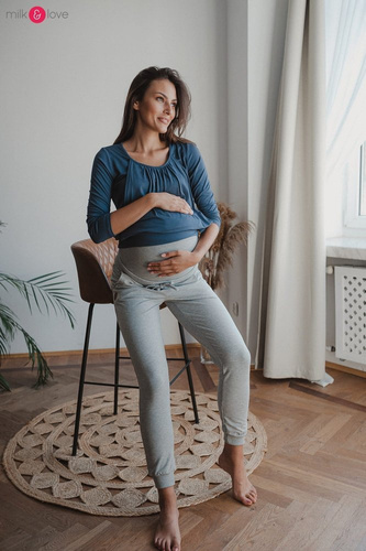 Spodnie Milk&Love dresowe ciążowe jasny szary melanż