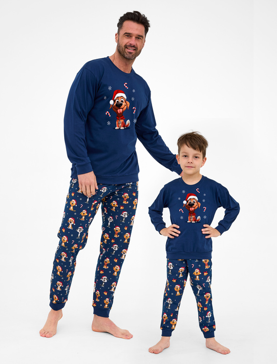 115/294 Dog Piżama męska Cornette – świąteczna, granatowa, bawełna