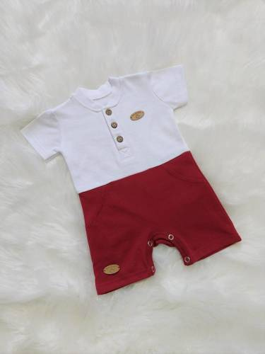 "Mieszko" Bambarillo rampers pajac letni biały-bordowy