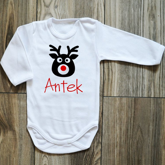 Body długi rękaw " Reniferem z imieniem" Moocha biały