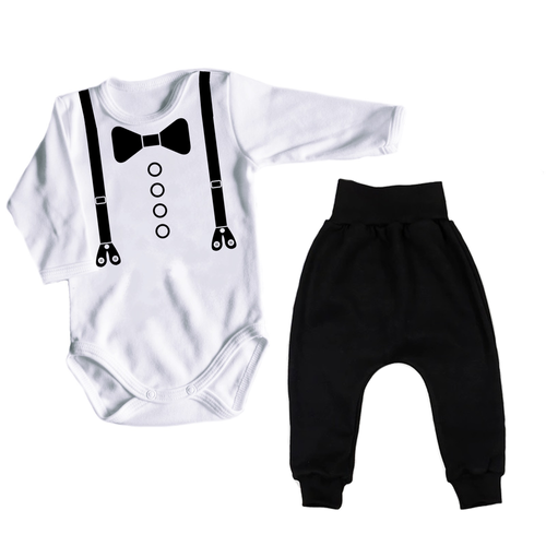 "Muszka i szelki" Elegancki komplet niemowlęcy dla chłopczyka body długi rękaw Moocha