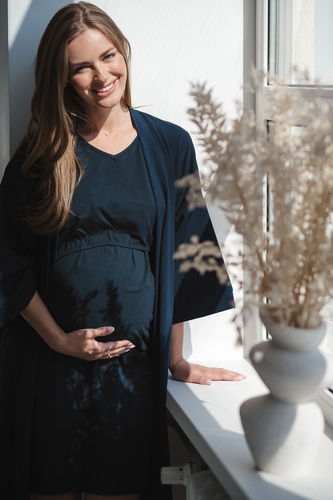 Szlafrok ciążowy Milk&Love granatowy– bawełna z elastanem, komfortowy, rękaw 7/8