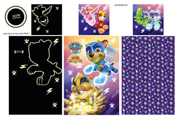 PP 12 DC Fluo Detexpol Pościel bawełniana świecąca w ciemności Psi Patrol