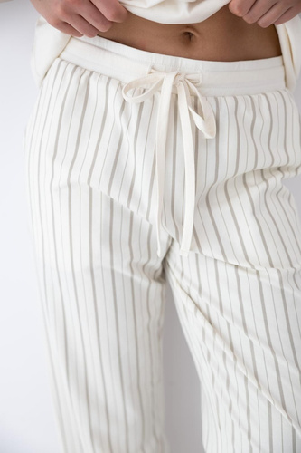 Piżama damska Soleil Sensis ecru-beż, bawełna, krótki rękaw, paski