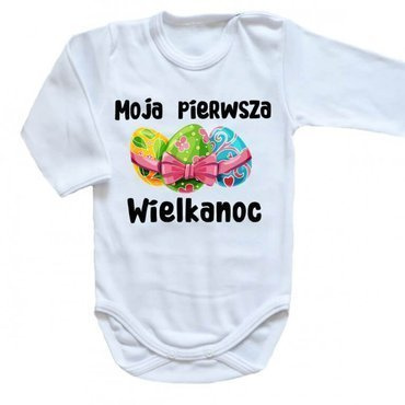 "Moja pierwsza Wielkanoc z jajeczkami" Moocha body długi rękaw biały 