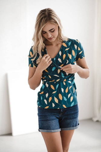 Milk Bar Bluzka do karmienia i ciążowa Milk&Love turkusowy w listki