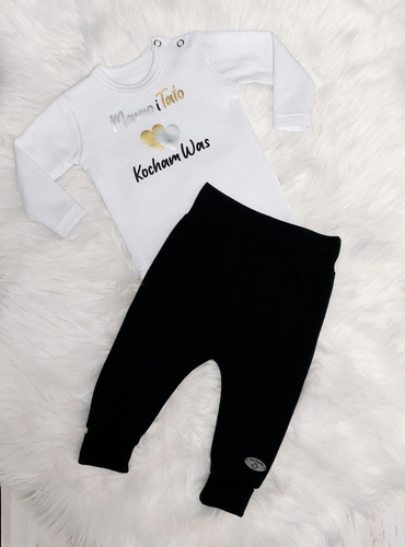 "Mamo i Tato Kocham Was" Bambarillo Body z długim rękawem- biały