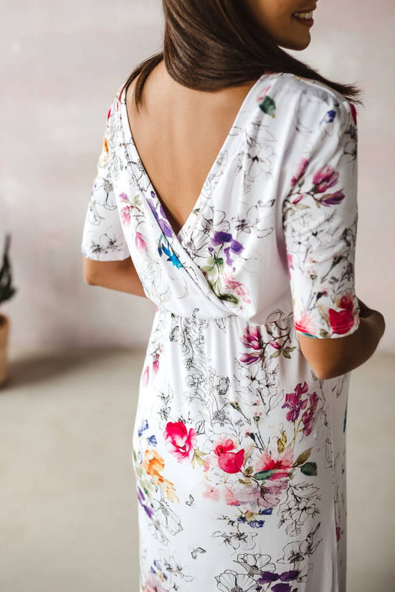 Sukienka do karmienia Two Ways LONG krótki rękaw Milk&Love biała w kolorowe kwiaty