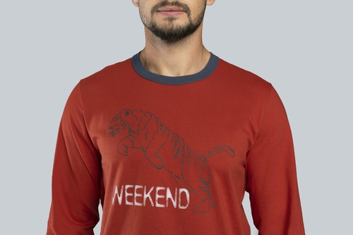 Brend Piżama męska długi rękaw, spodnie Italian Fashion - szary melanż