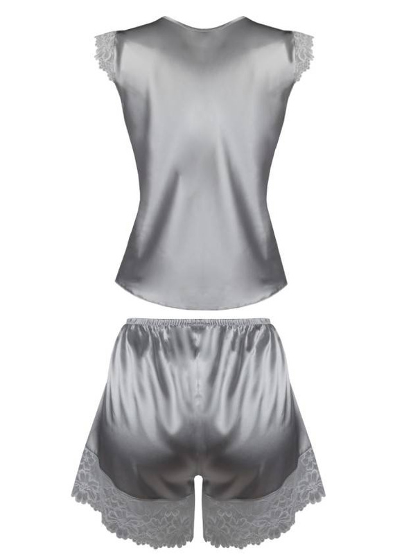 Madison Komplet Piżama Damska satynowa DKaren - srebrny