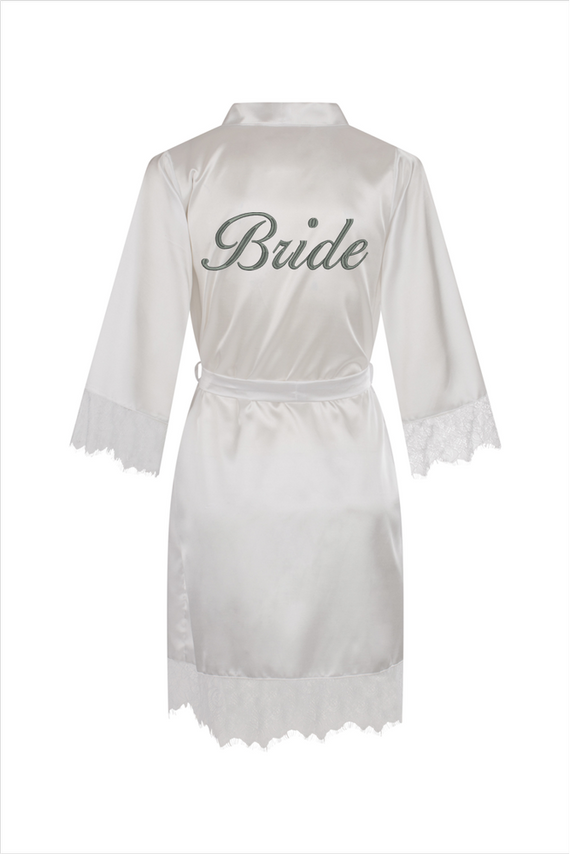 Bride z koronką Szlafrok damski satynowy ByShelly - bialy/srebrny