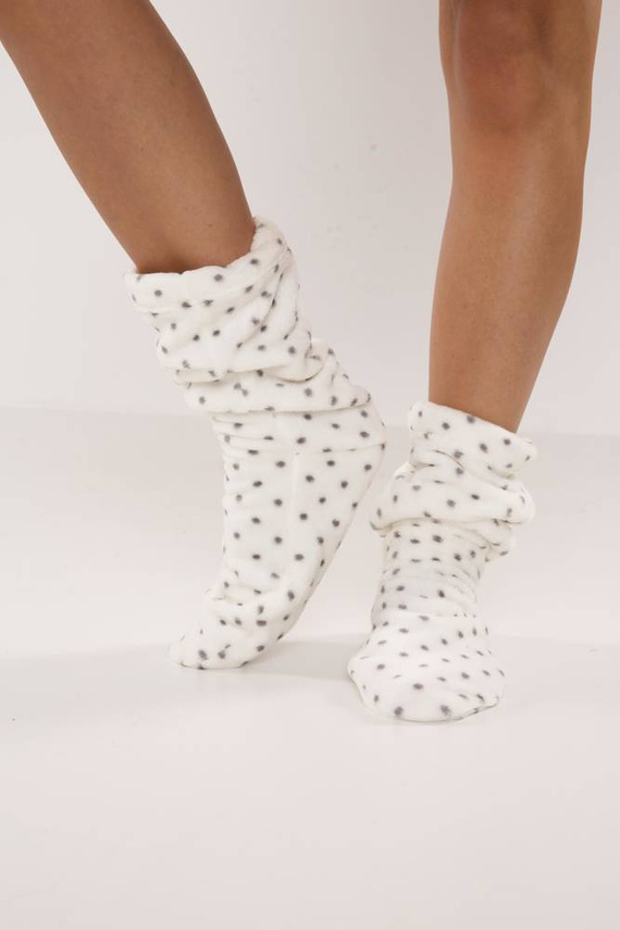 553/554 Wellsoft Gładkie skarpetki do spania De Lafense - ecru małe kropki