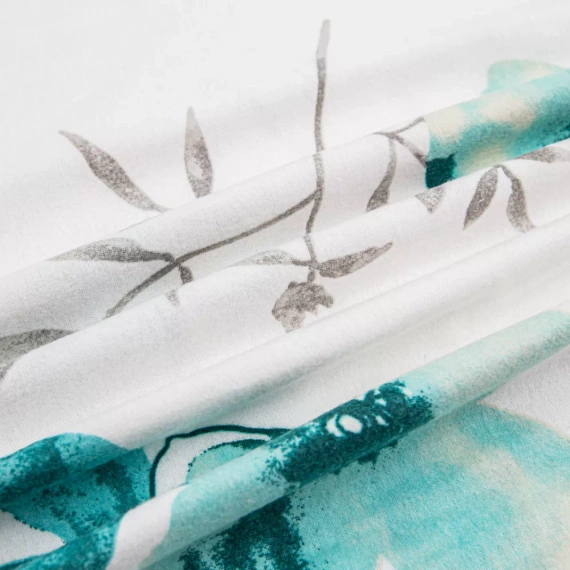 31504/1 Pościel flanelowa kwiaty Darymex biały/turkusowy