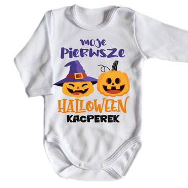 "Moje pierwsze HALLOWEEN z dowolnym imieniem" Moocha body długi rękaw biały