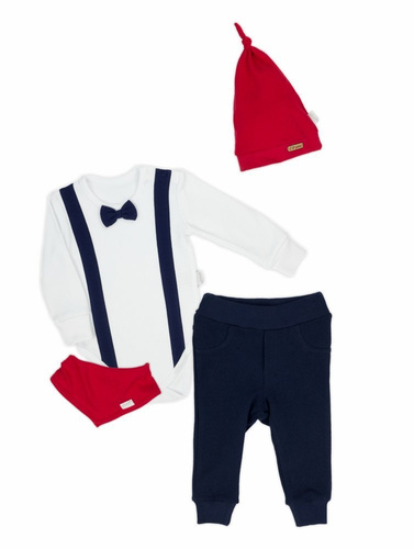 Komplet 163023 "Magia Świąt" czapka, apaszka, body i spodnie Nicol - granatowy