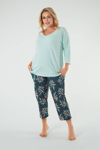 Julietta Piżama Damska 3/4rękaw, 7/8 spodnie Italian Fashion - pistacjowy/druk 