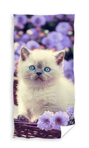 Kotek w koszu kawiatów Ręcznik plażowy dziecięcy Carbotex | 100% bawełna, 310 g/m²