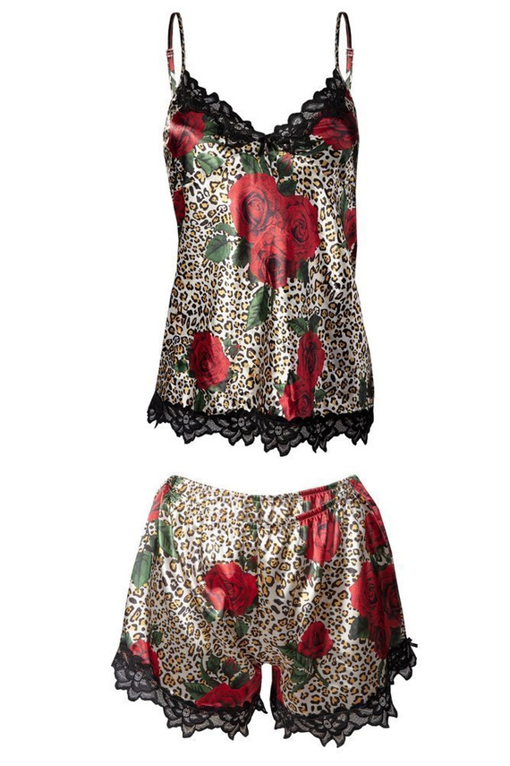 Flowers Komplet piżama damska DKaren -DK-KV czarny 008