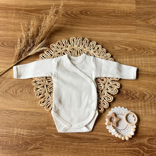 BDAB003 EkoBaby Mamatti Body kopertowe z długim rękawem - ecru