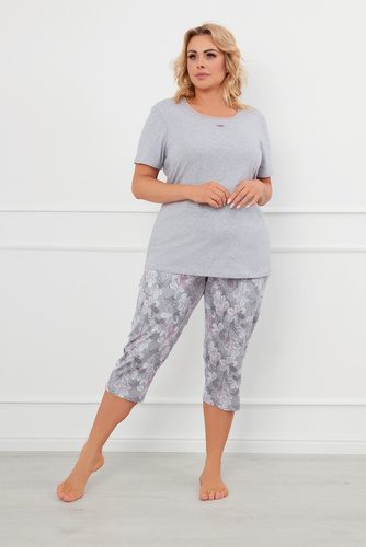 Ibena Piżama Damska krótki rękaw, 3/4 spodnie Italian Fashion - melanż/druk