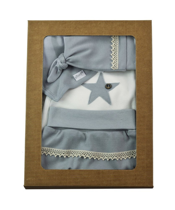 163010 Komplet czapka, body, apaszka i spodnie "Magia Świąt" Nicol - szary