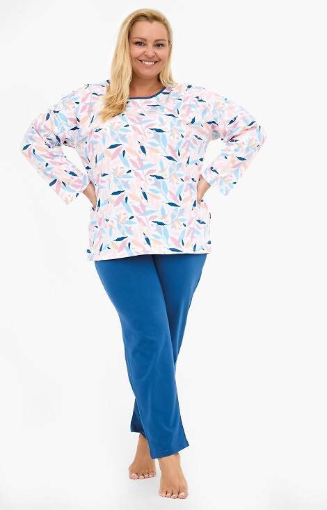 392/451 Amelia Cornette – damska piżama bawełniana, kolorowe listki, długi rękaw