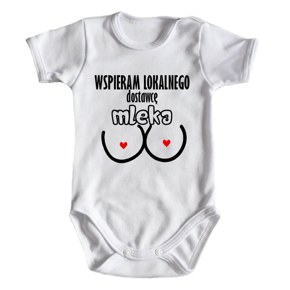 Body krótki rękaw "Wspieram dostawce mleka" Moocha biały