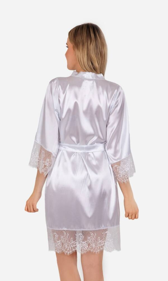 Gloria Szlafrok damski z koronką ByShelly - biały