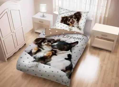 CD-0039BL Pieski Pościel + worek Halantex beżowy