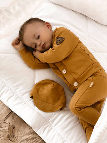 Komplet 169405 "Mix" czapka, bluza, body i spodnie Nicol - musztardowy