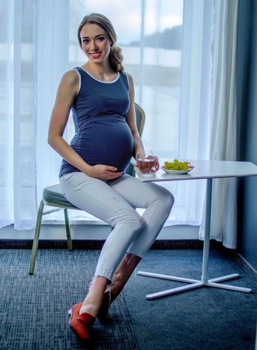 010 Bluzka ciążowa i do karmienia bez rękawków MIRACLE-  granat biała lamówka 