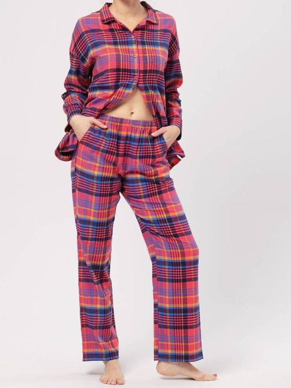 LNS 483 Flanela Bawełniana Piżama Damska Key - różowy